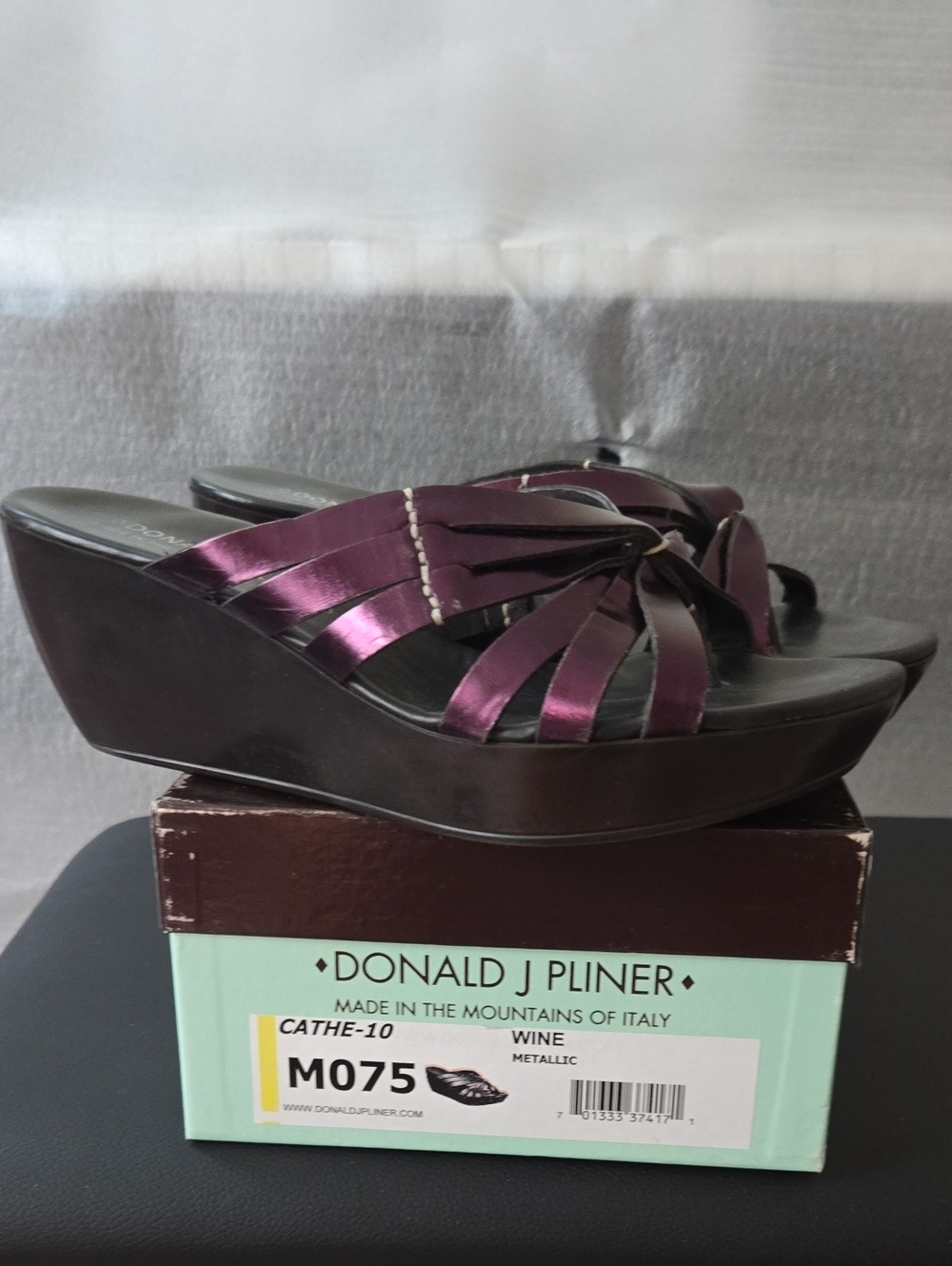 Donald J. Pliner Metallic Wine Satin Wedge Sandals
